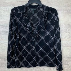 Petite Black Sheer Button Down With Ruffle Detail